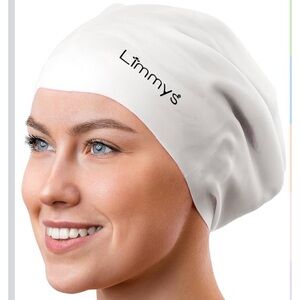 NWT Limmys Premium Swim Cap for Women with Long Hair – Soft Silicone White